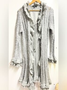 VTG 90s Slonl longline cardigan sweater in a silver grey ruffles wool XL
